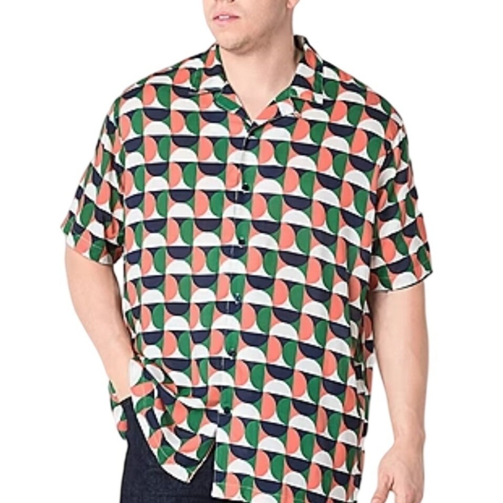 Shaquille‎ O'Neal XLG Mens XLT Rayon Geometric Print Short Sleeve Camp Shirt NEW